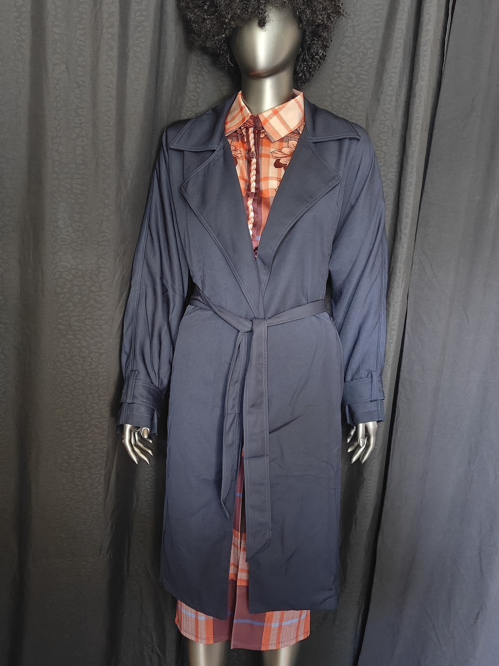 Navy Long Belted Trench Coat